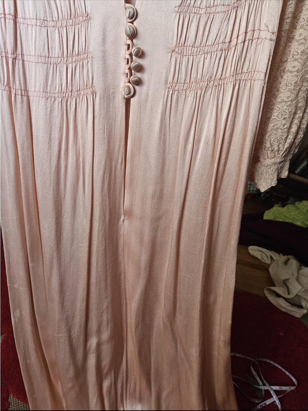 1930’s Elegant Blush Satin and Lace Midi Dress (shoulder pads removed) - Picture 8 of 13